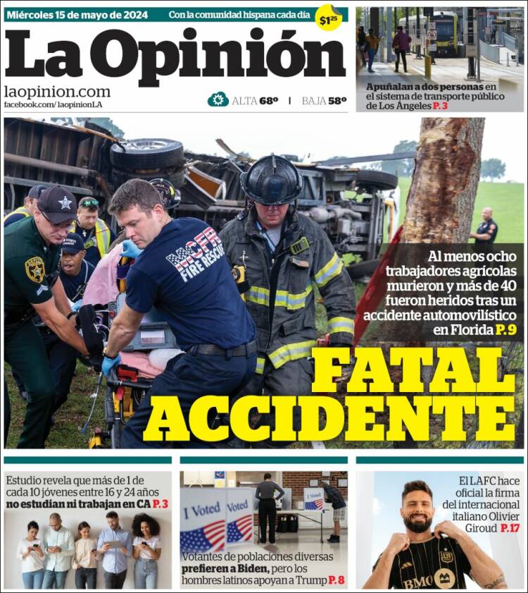 Portada de La Opinión (USA)