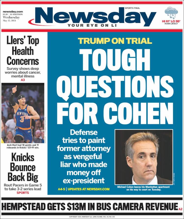 Portada de Newsday (USA)