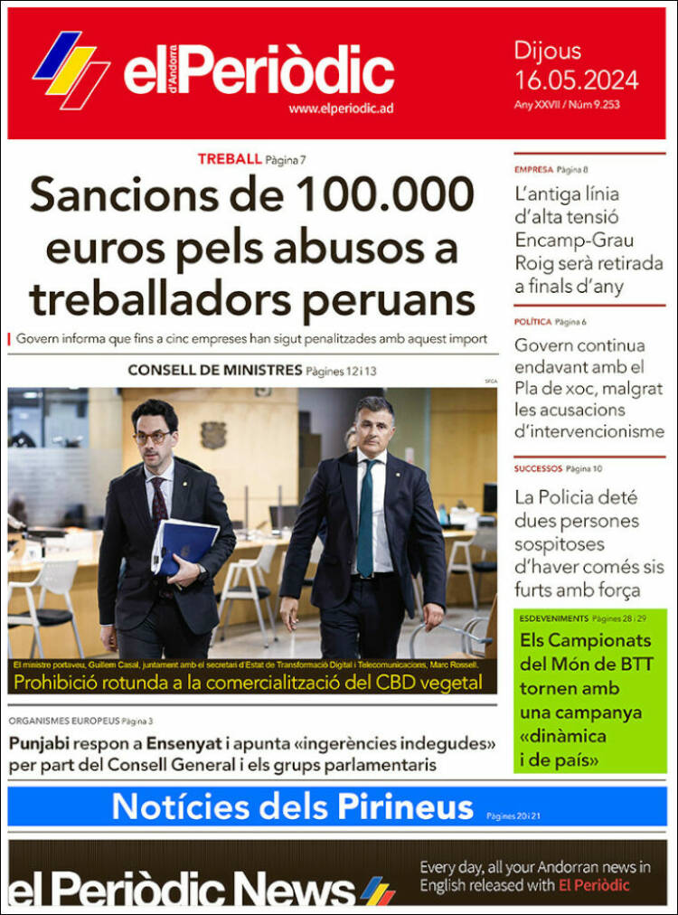 Portada de El Periòdic d'Andorra (Andorra)