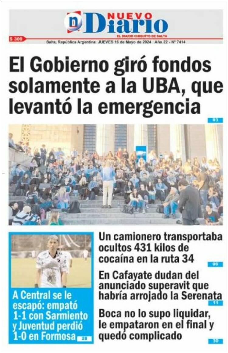 Portada de Nuevo Diario de Salta (Argentina)