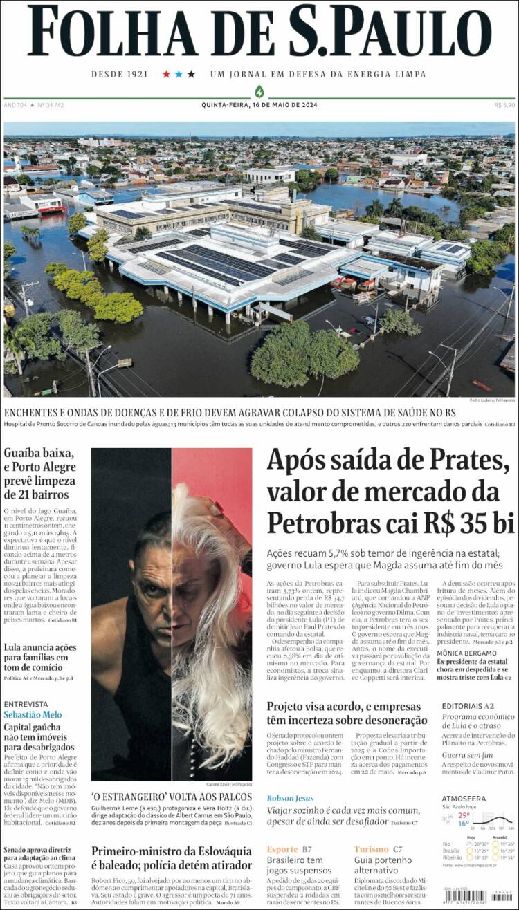 Portada de Folha de São Paulo (Brasil)