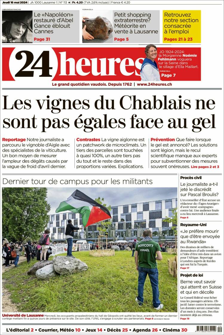 Portada de 24 Heures (Suiza)