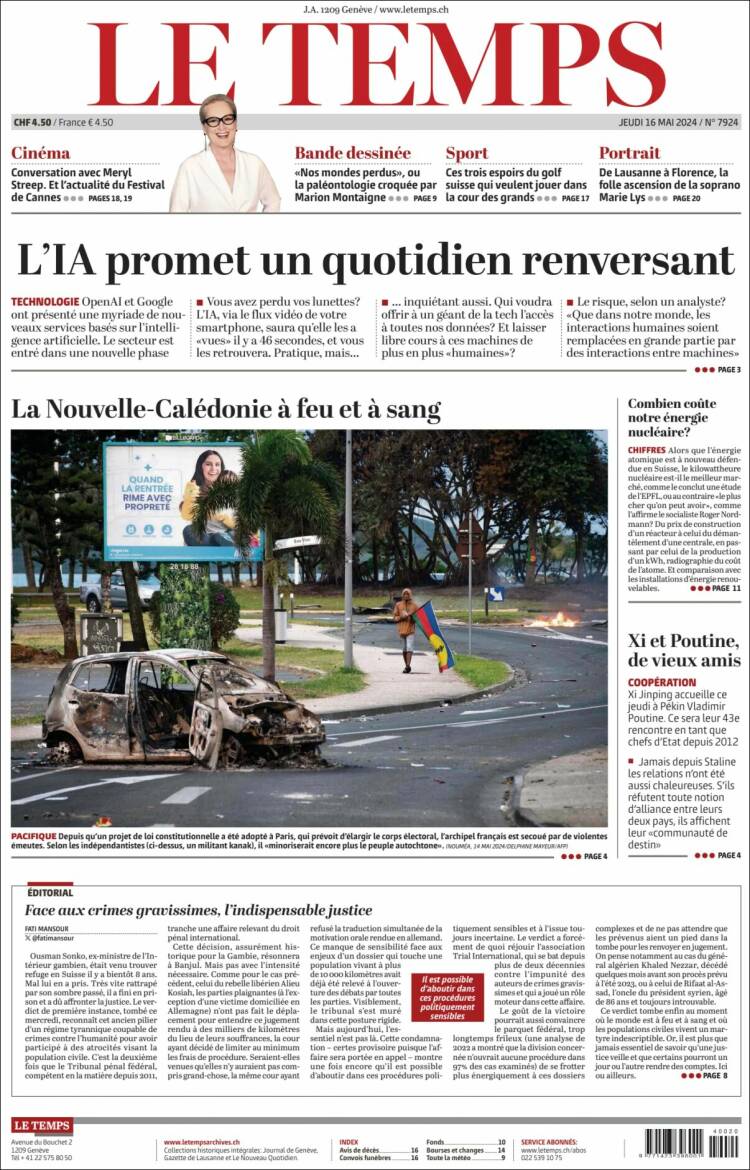 Portada de Le Matin (Suiza)