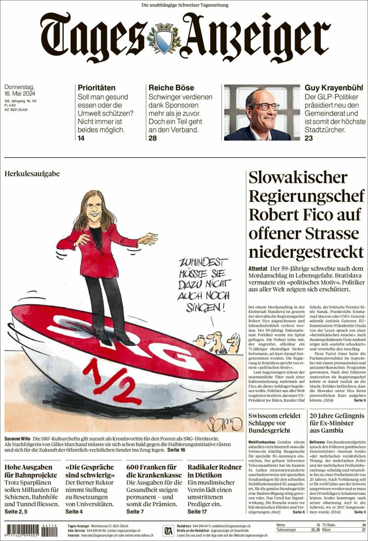Portada de Tages-Anzeiger (Suiza)