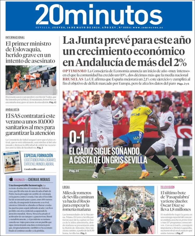 Portada de 20 Minutos - Sevilla (España)