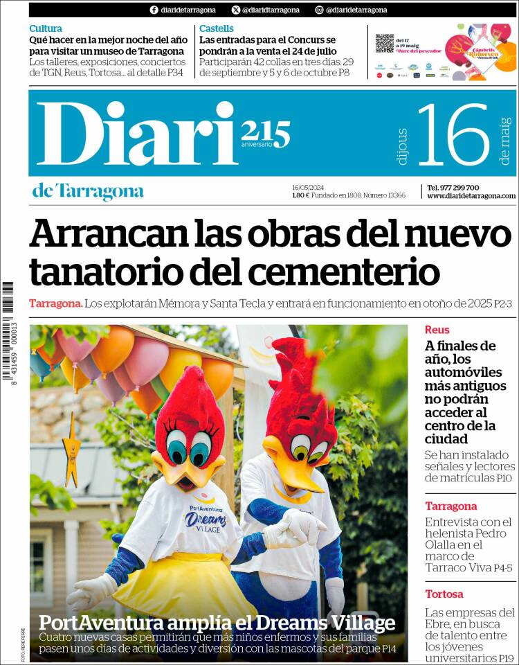 Portada de Diari de Tarragona (España)
