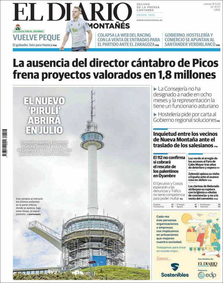 Portada de El Diario Montañés (España)