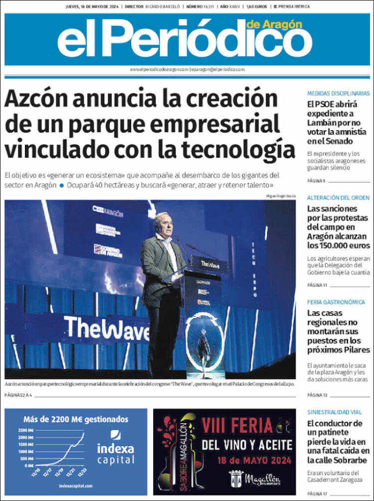 Portada de El Periódico de Aragón (España)