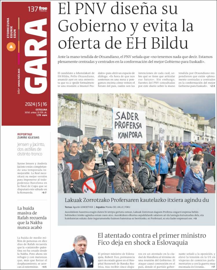 Portada de Gara (España)