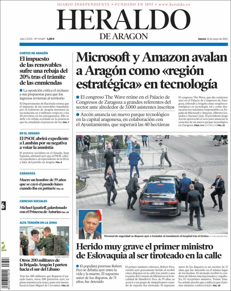 Portada de Heraldo de Aragón (España)