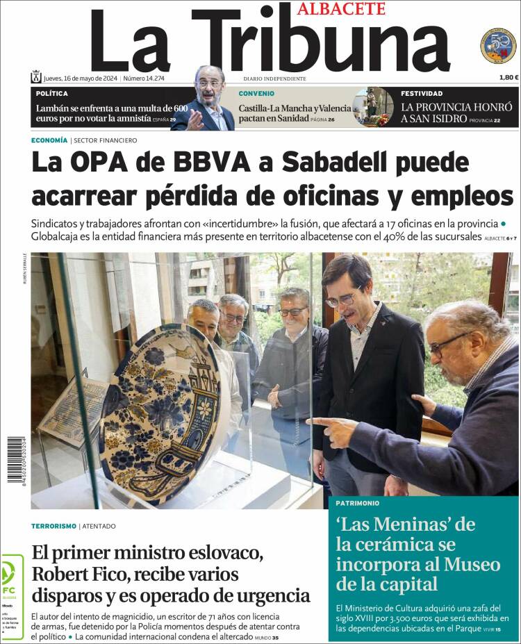 Portada de La Tribuna de Albacete (España)