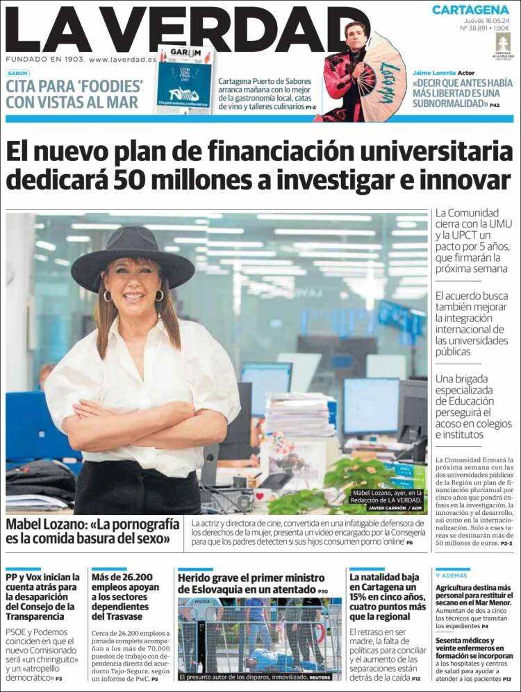 Portada de La Verdad de Cartagena (España)
