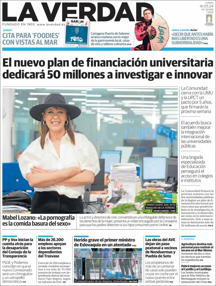 Portada de La Verdad de Murcia (España)