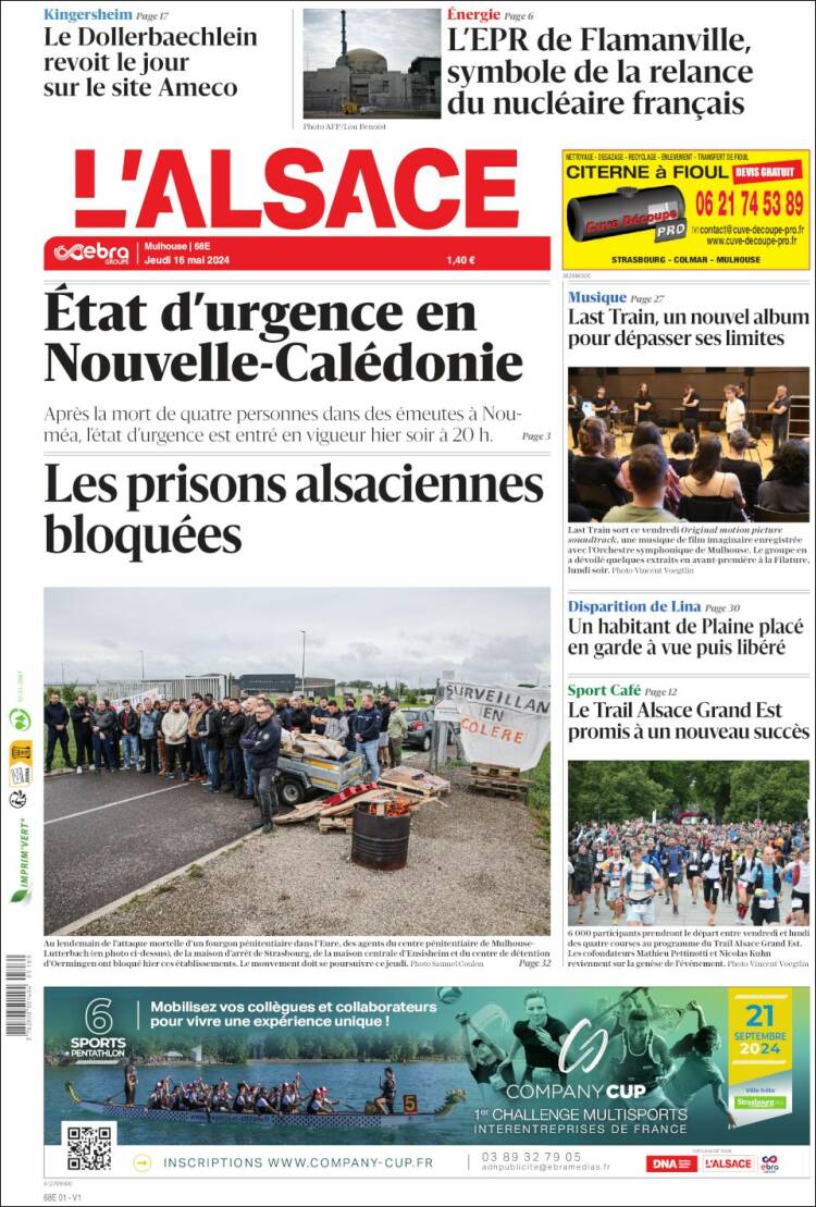 Portada de Journal L'Alsace (Francia)
