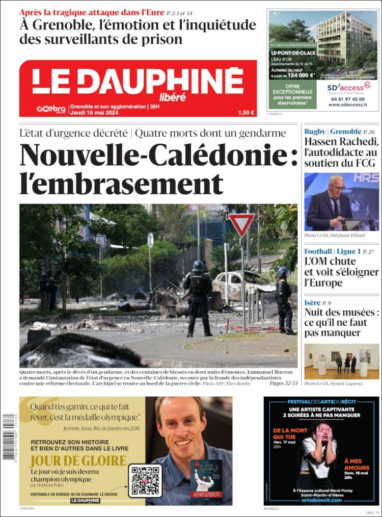 Portada de Le Dauphiné Libéré (Francia)