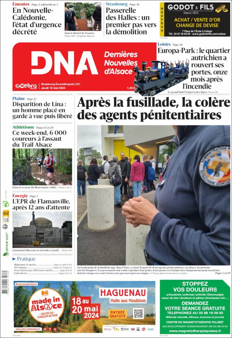 Portada de Les Dernières Nouvelles d'Alsace (Francia)