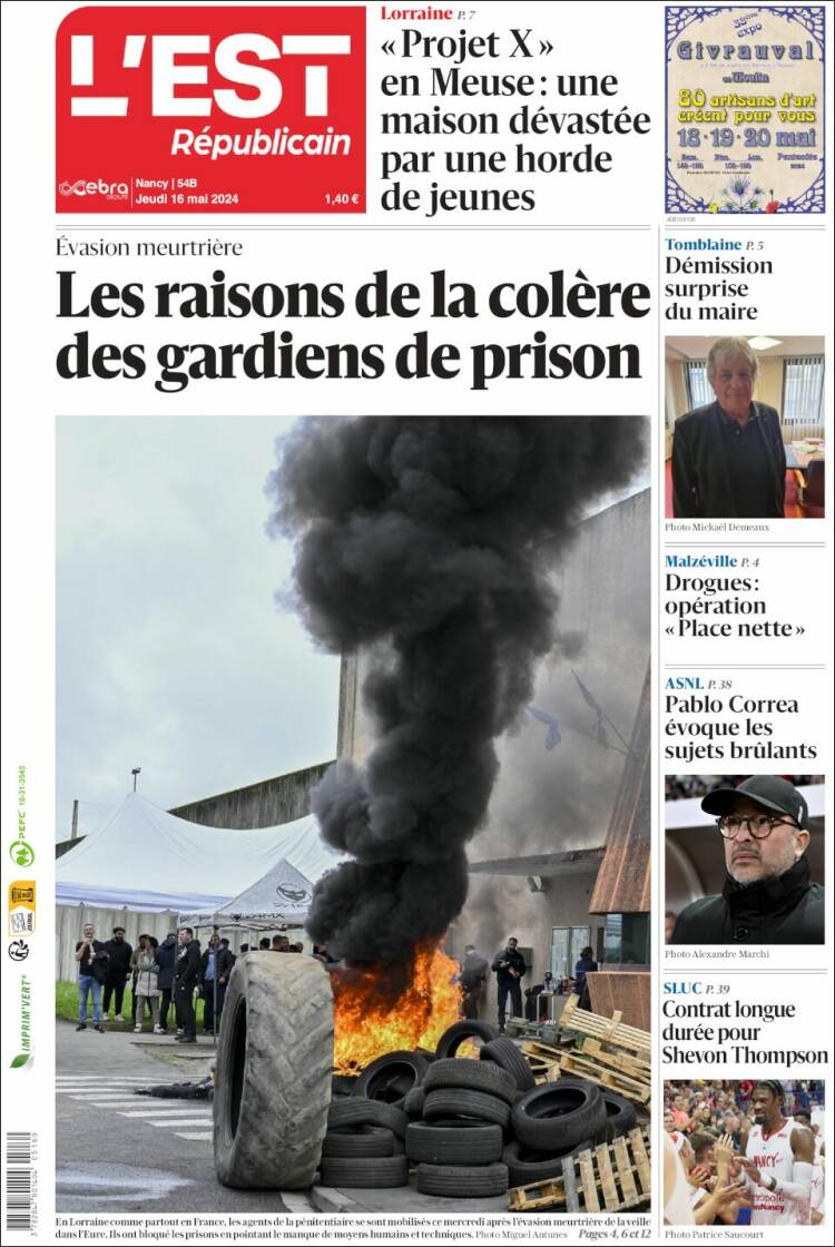 Portada de L'Est Republicain (Francia)