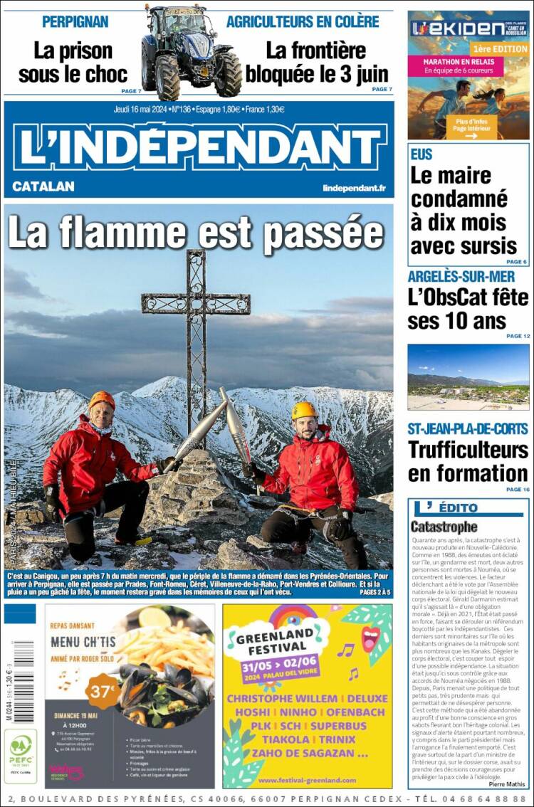 Portada de Le Indépendant (Francia)
