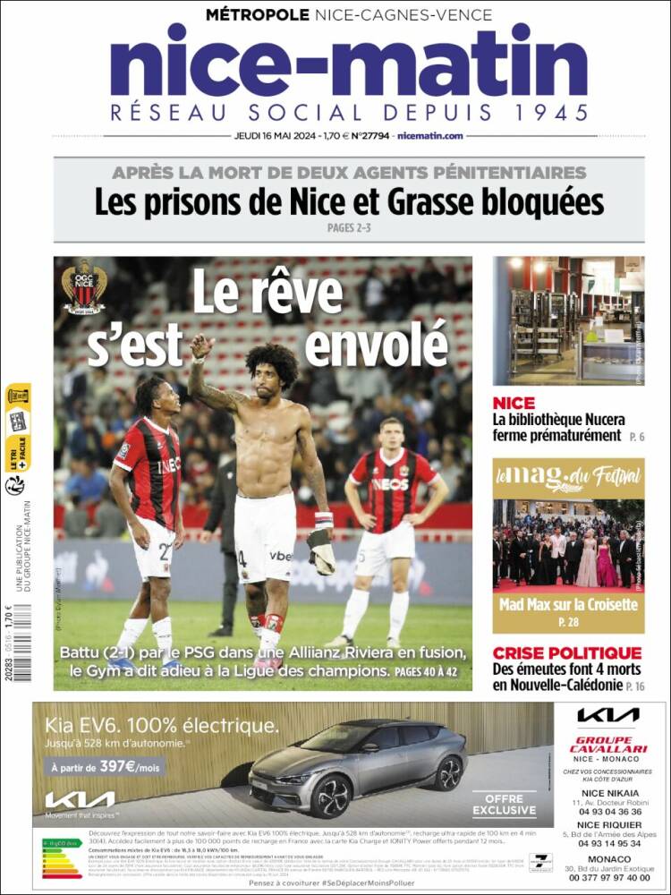 Portada de Nice-Matin (Francia)