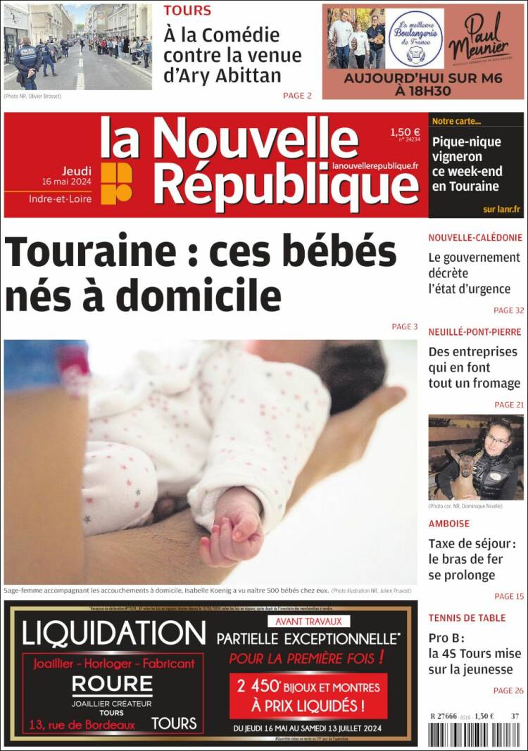 Portada de La Nouvelle Republique (Francia)