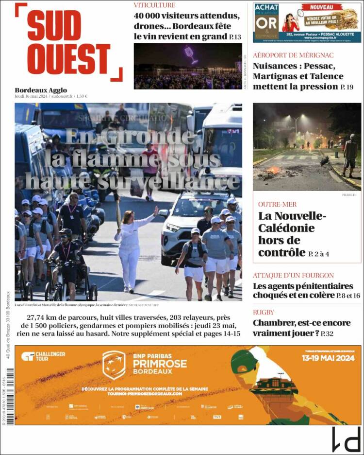 Portada de Sud Ouest (Francia)