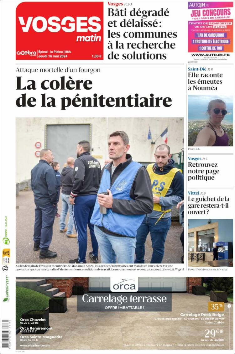 Portada de Vosges Matin (Francia)