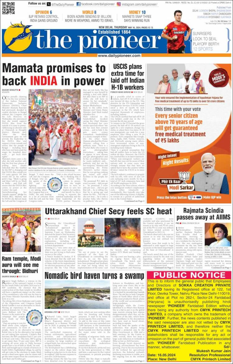Portada de The Pioneer (India)