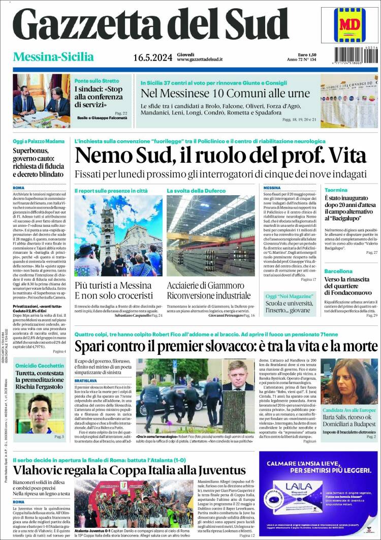 Portada de Gazzetta del Sud (Italia)