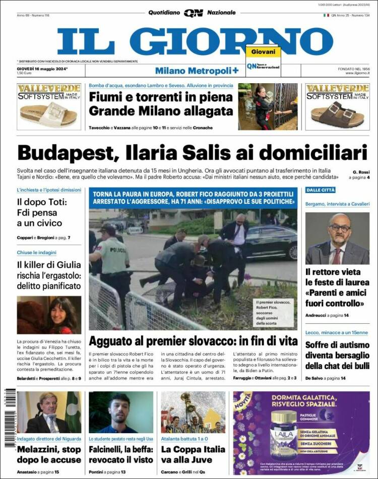Portada de Il Giorno (Italia)