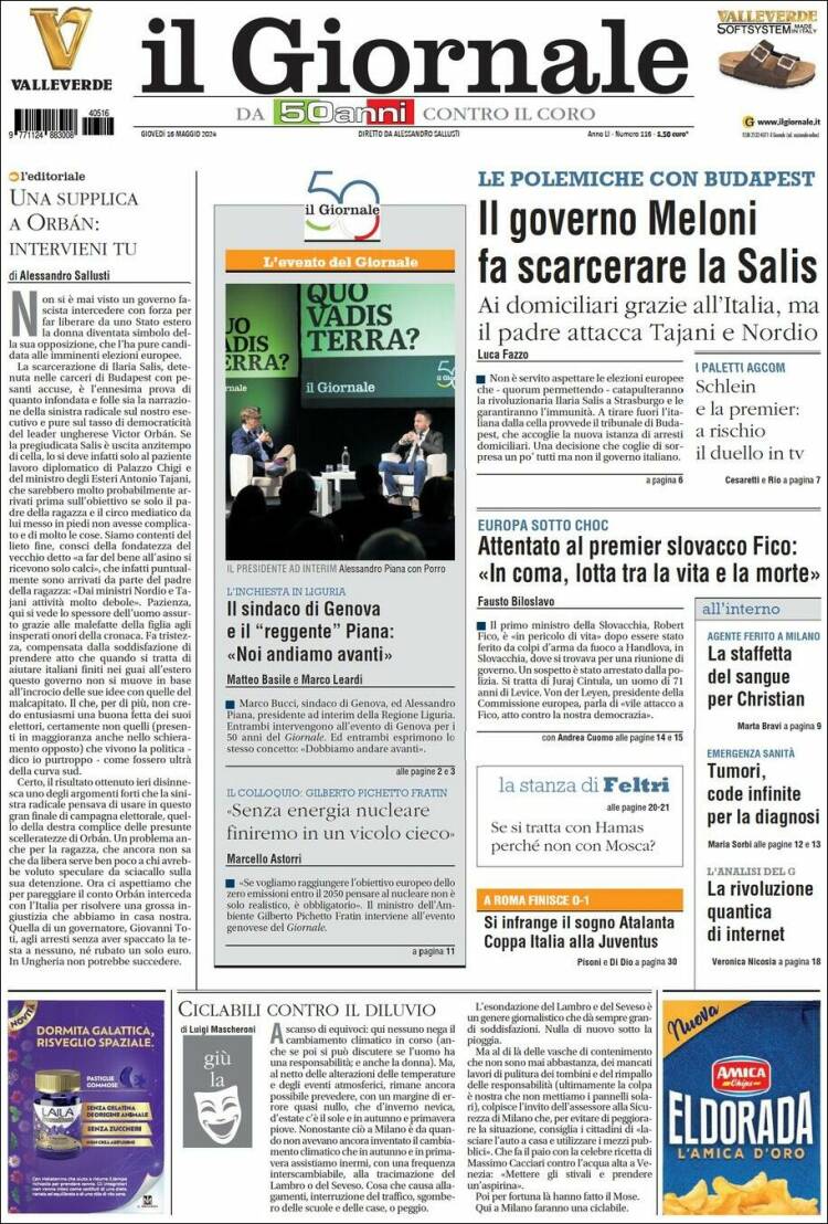 Portada de il Giornale (Italia)