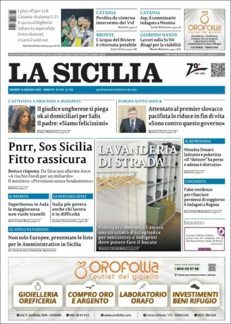 Portada de La Sicilia (Italia)
