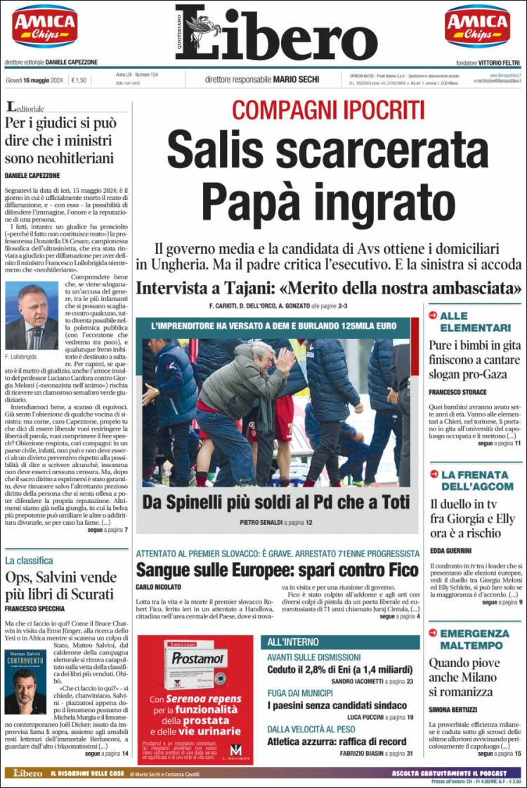 Portada de Libero (Italia)