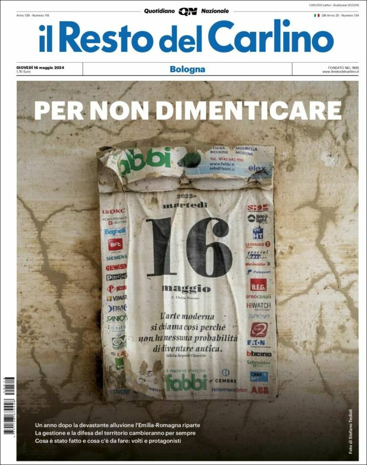 Portada de Il Resto del Carlino (Italia)