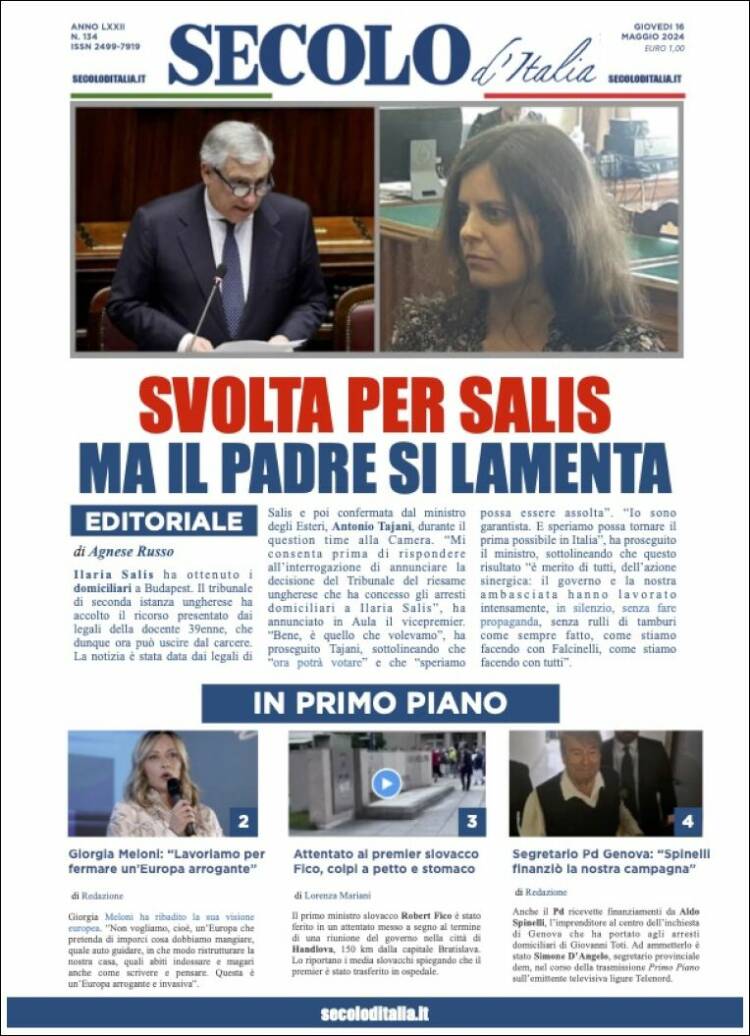 Portada de Secolo d'Italia (Italia)