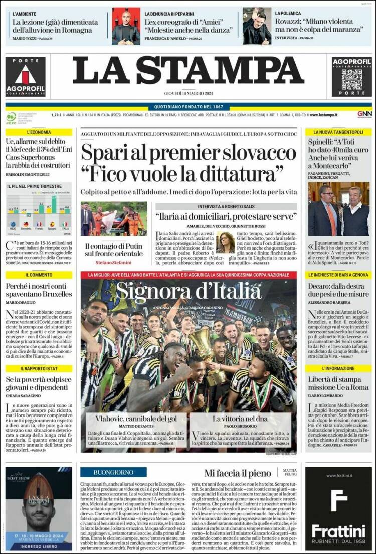 Portada de La Stampa (Italia)