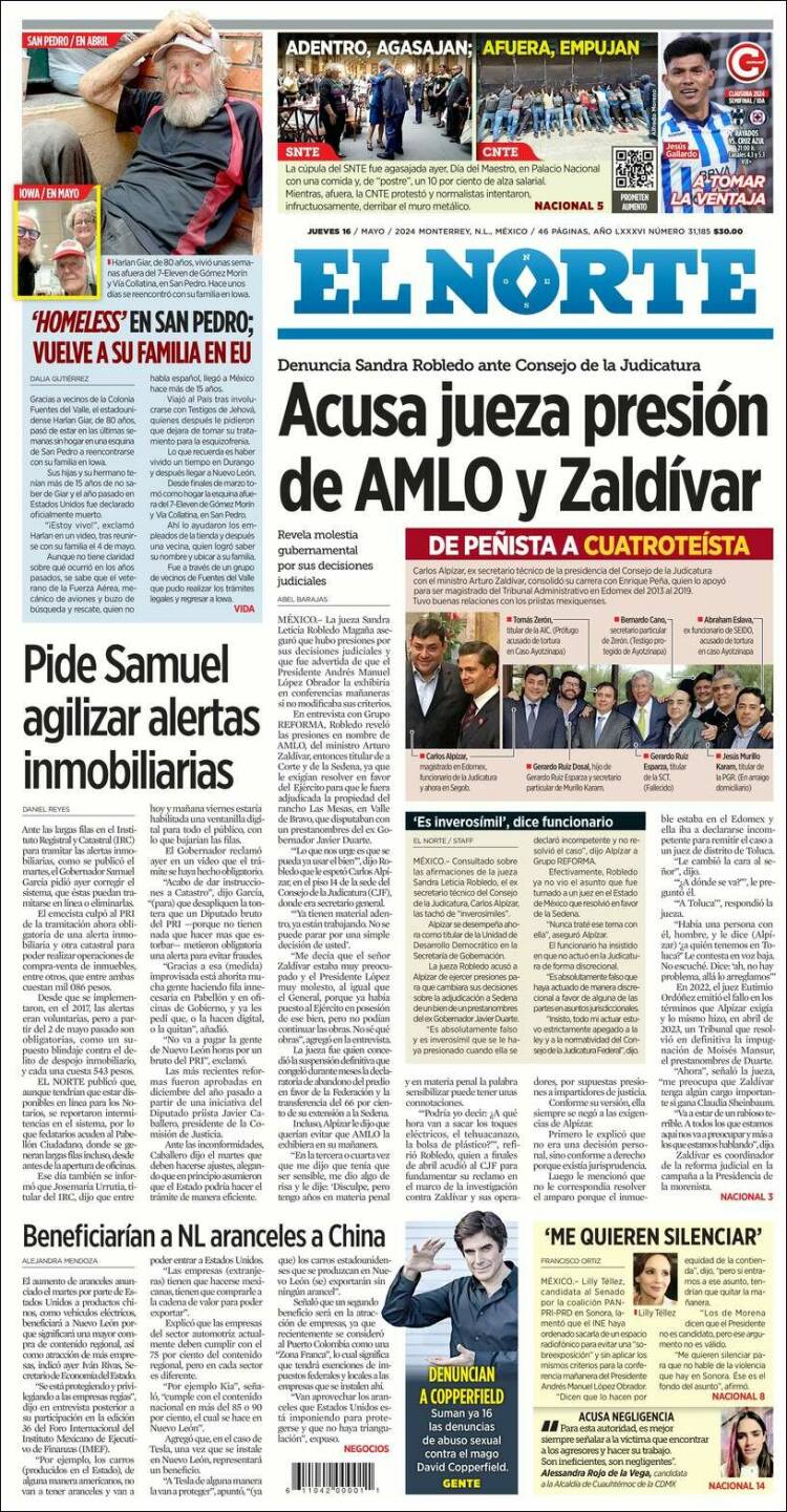 Portada de El Norte (M&eacute;xico)