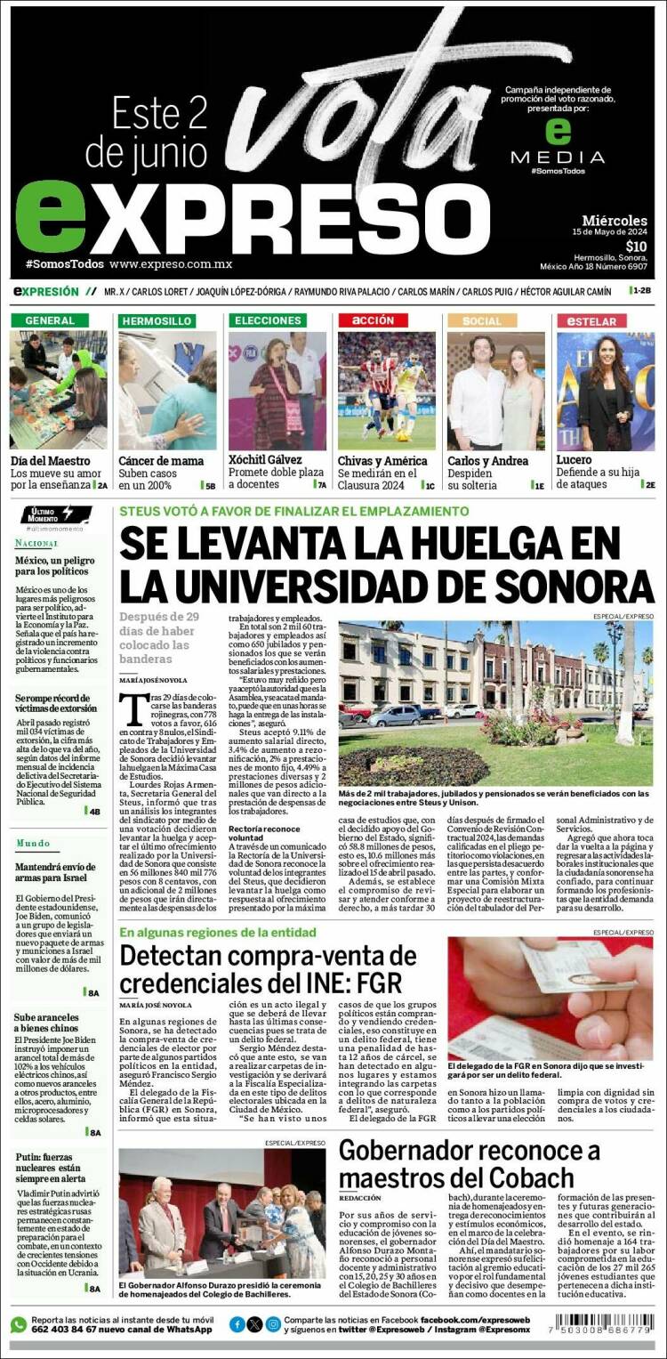 Portada de Expreso (M&eacute;xico)