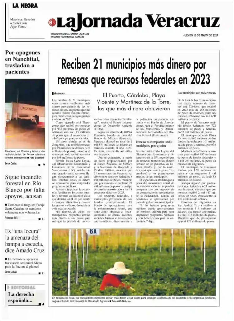 Portada de La Jornada Veracruz (M&eacute;xico)