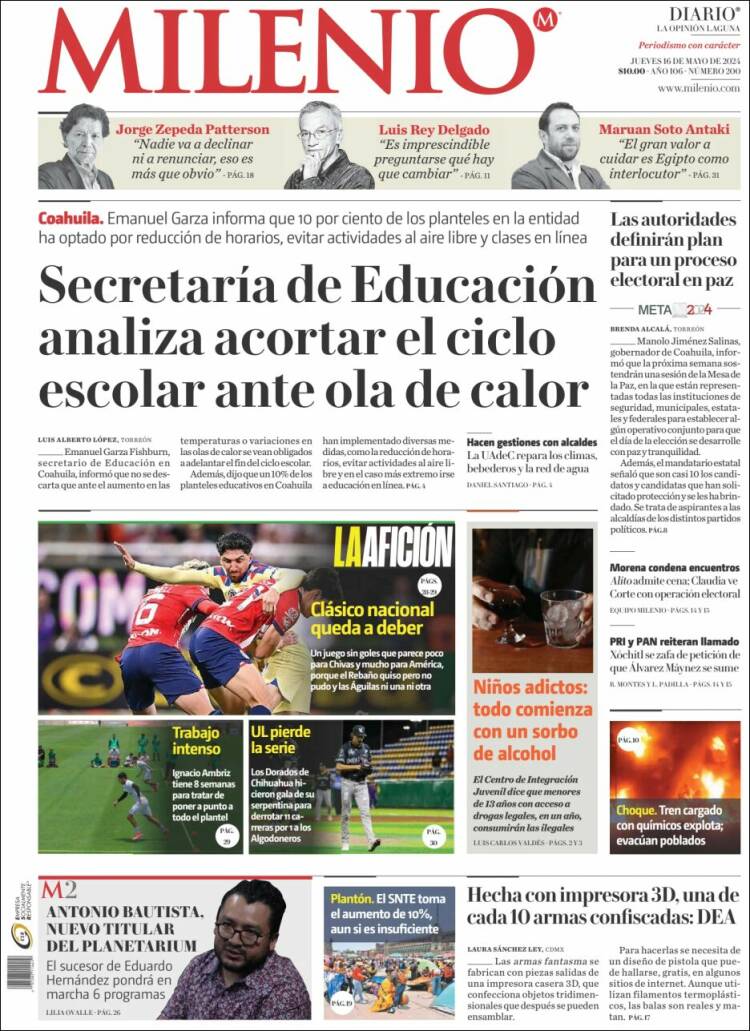 Portada de Milenio - Laguna (M&eacute;xico)