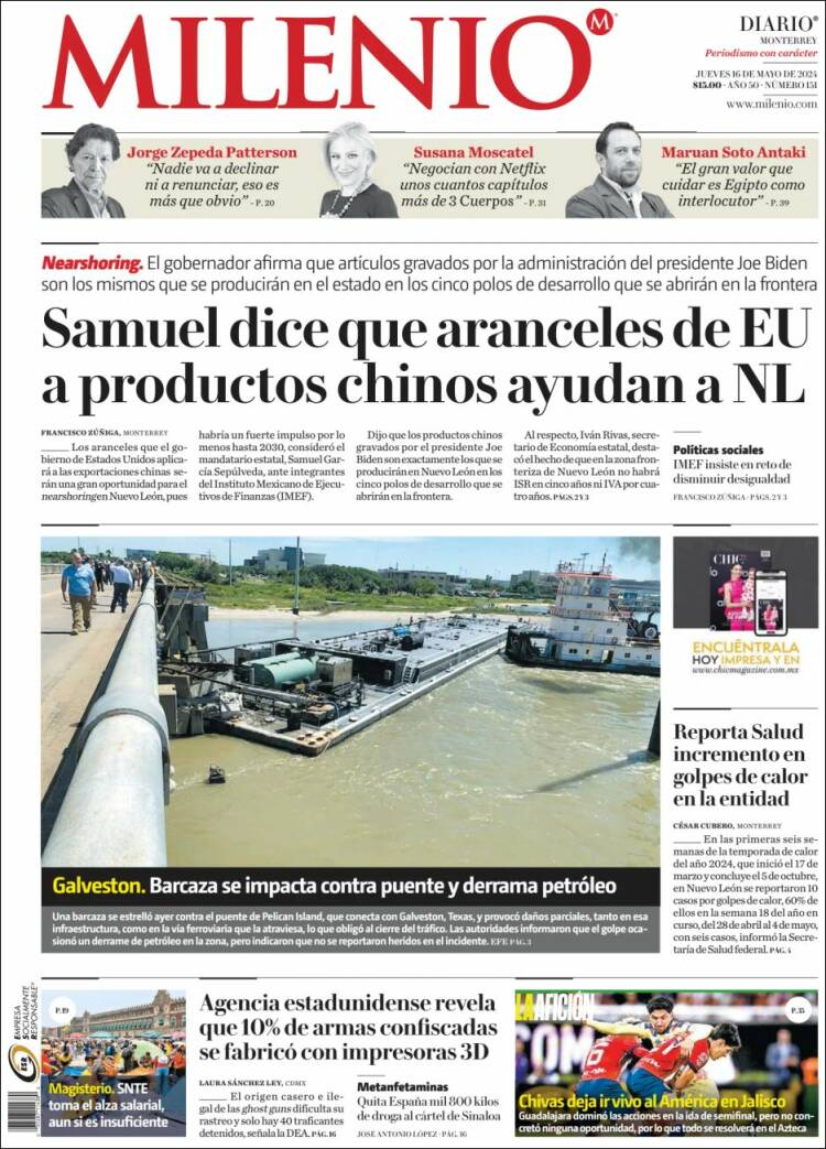 Portada de Milenio de Monterrey (M&eacute;xico)