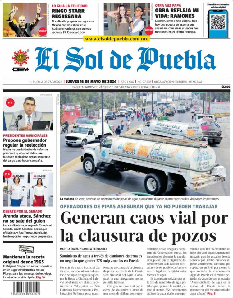 Portada de El Sol de Puebla (M&eacute;xico)