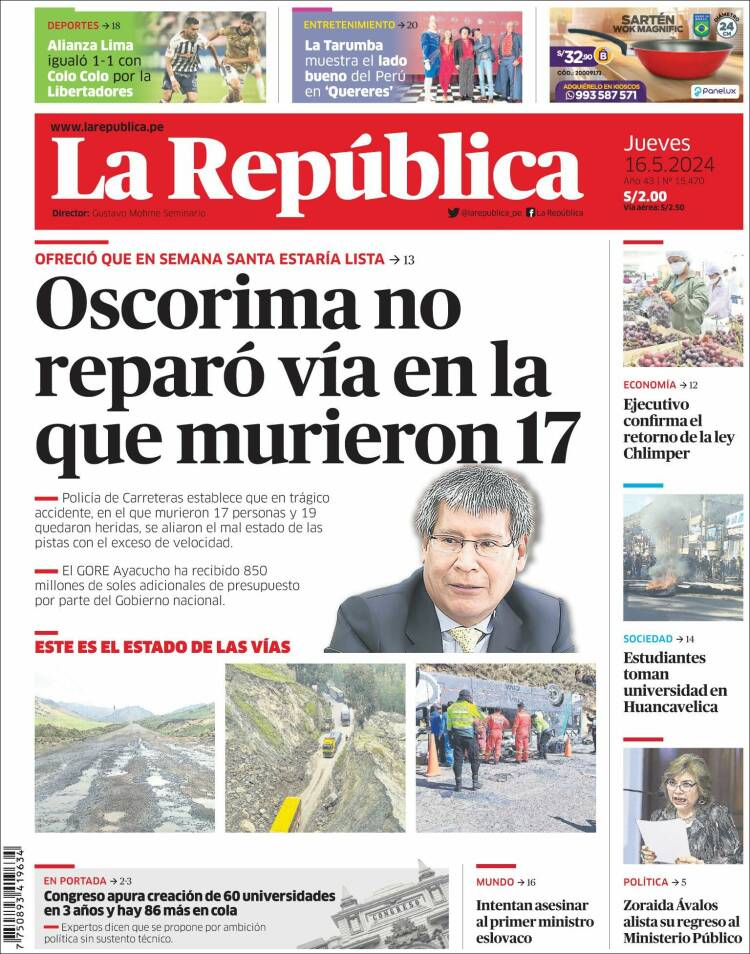 Portada de La Republica (Per&uacute;)
