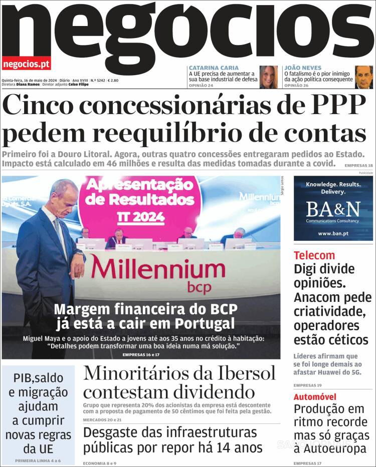 Portada de Jornal de Negócios (Portugal)