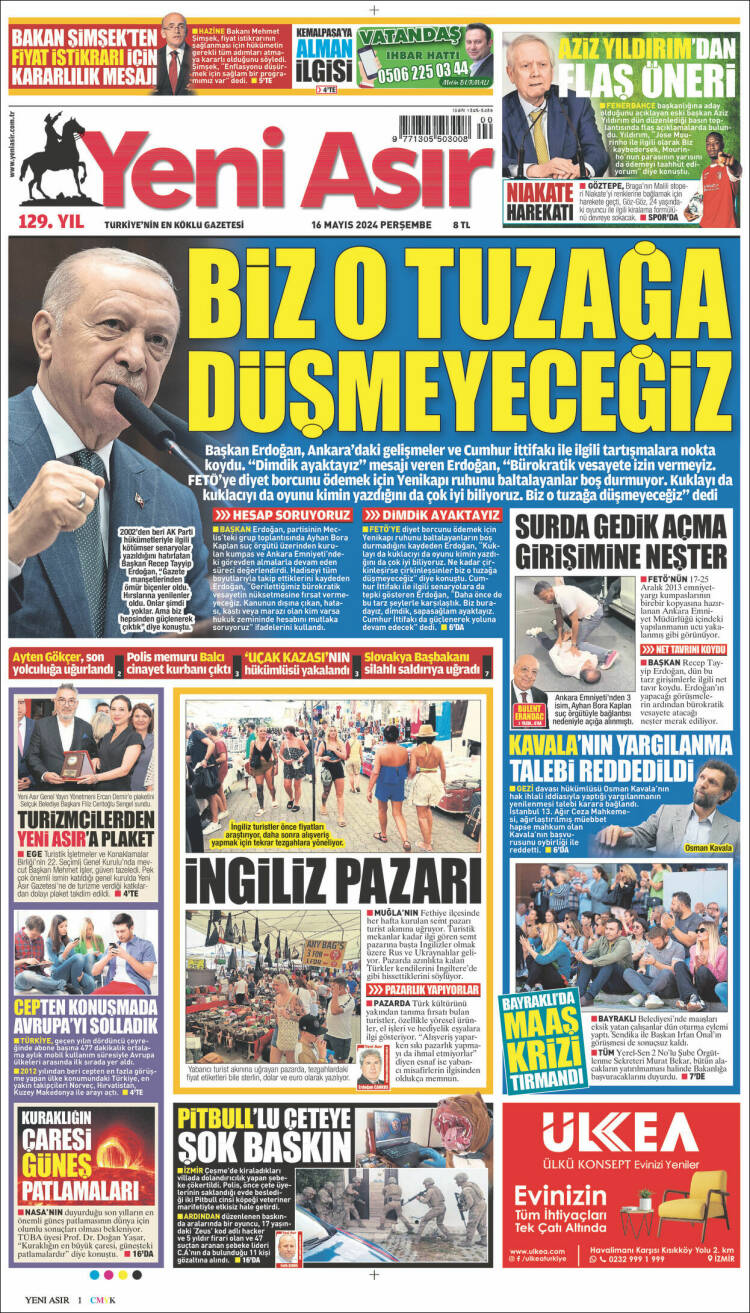 Portada de Yeni Asır (Turqu&iacute;a)