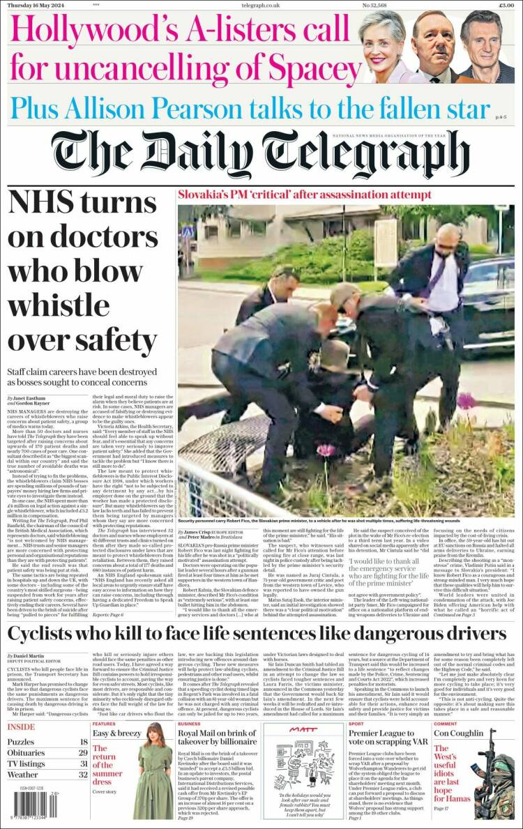 Portada de Daily Telegraph (Reino Unido)