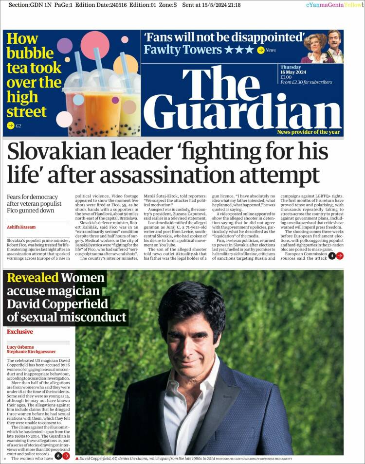 Portada de The Guardian (Reino Unido)