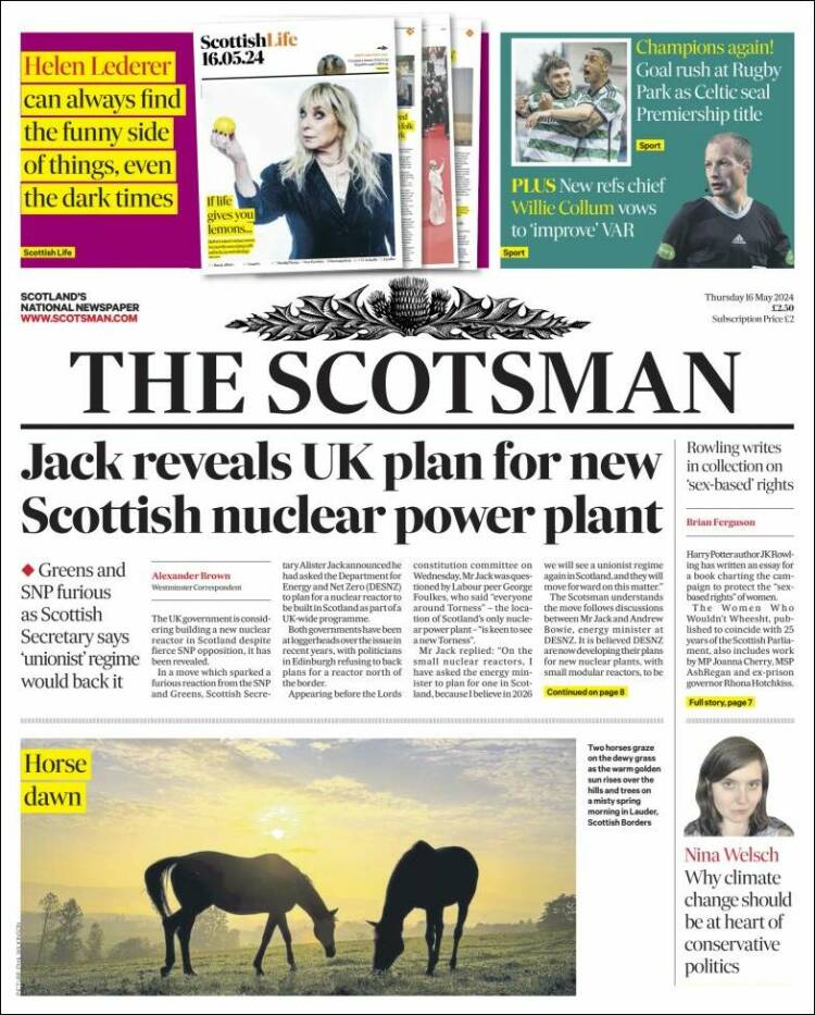 Portada de The Scotsman (Reino Unido)