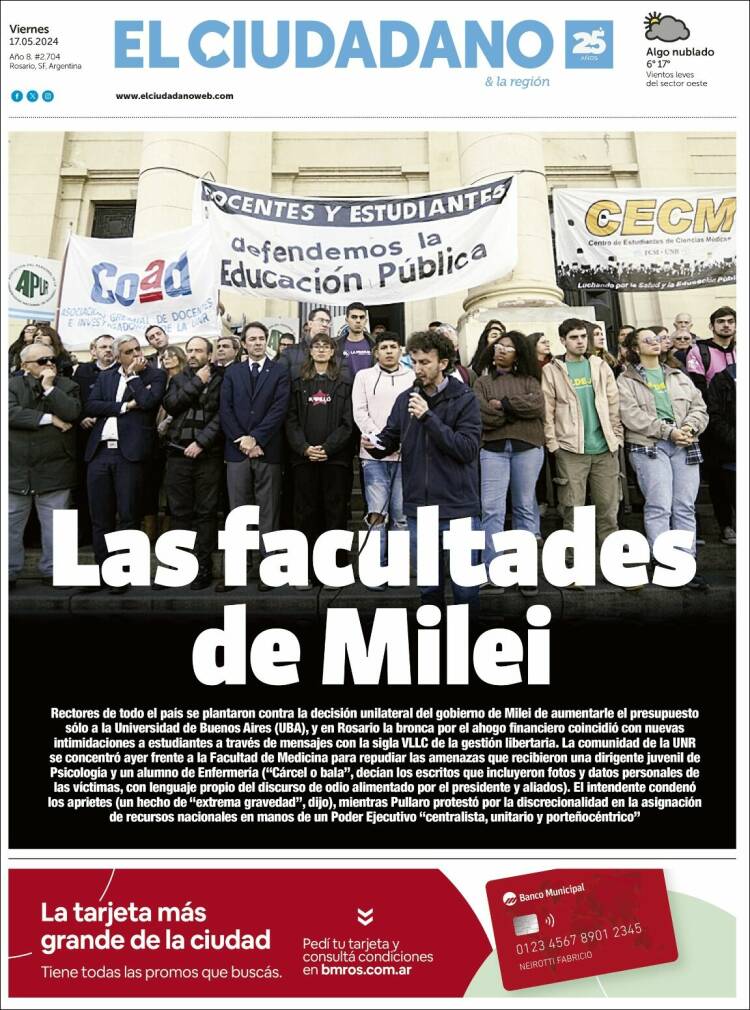 Portada de Diario El Ciudadano (Argentina)