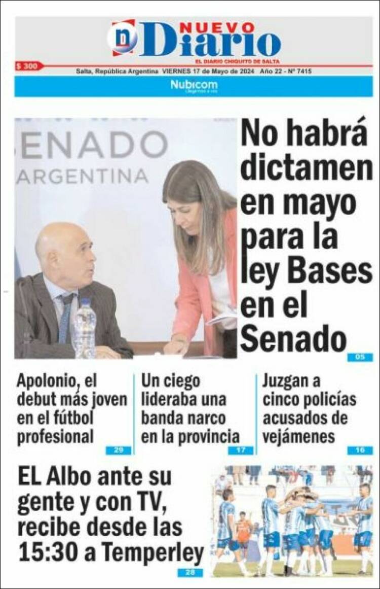 Portada de Nuevo Diario de Salta (Argentina)