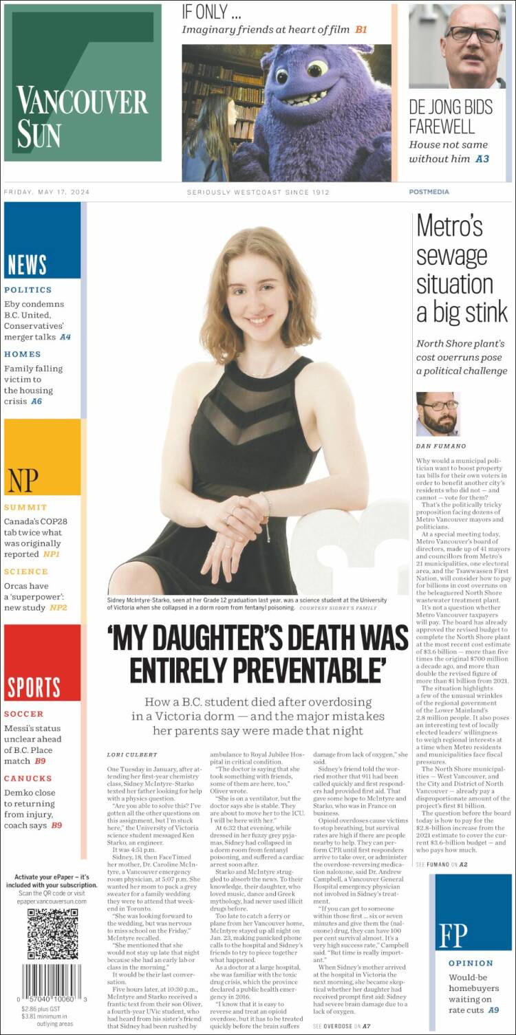 Portada de The Vancouver Sun (Canadá)